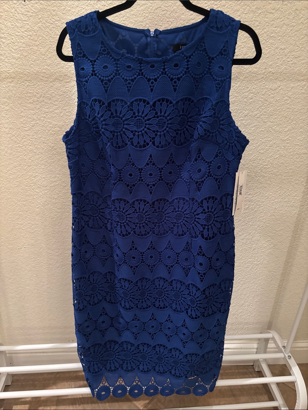 Sleeveless Blue Lace Sheath Dress